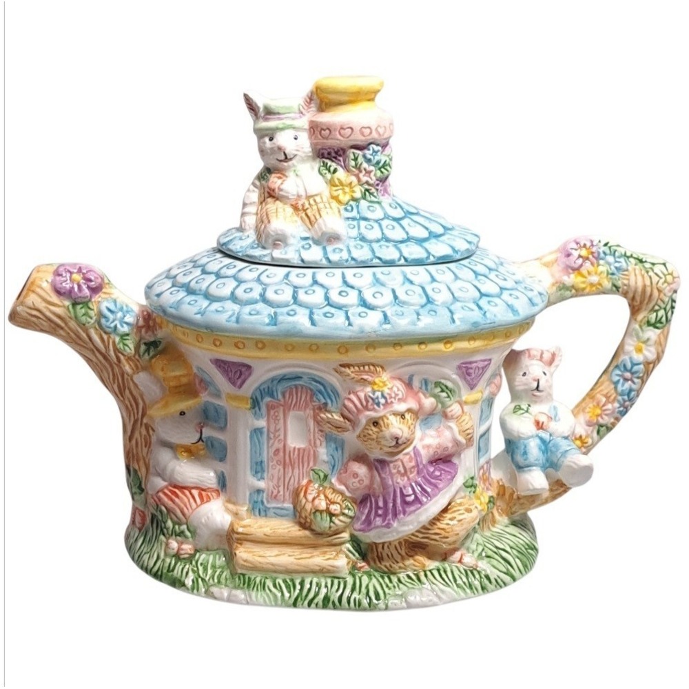 Mercuries 2002 Ceramic Garden Party Springtime Tea Pot‎ Rabbit Easter Bunny